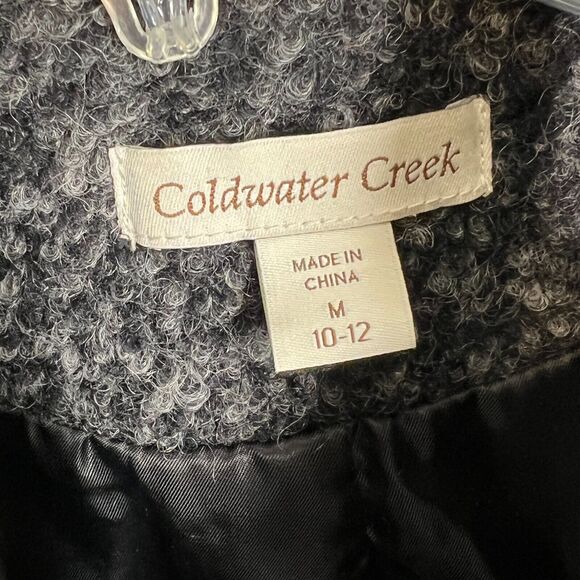 Coldwater Creek Coat Womens Medium Gray Wool Blend Belted Jacket Knit Collar - Picture 2 of 10